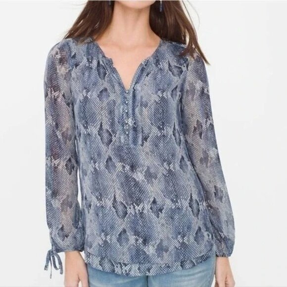 White House Black Market Tops - 2/$30 White House Black Market Snakeskin Chiffon Popover Top Blue 00 #9985